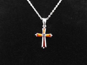 .925 Sterling Silver Garnet Crystal Cross Pendant Necklace