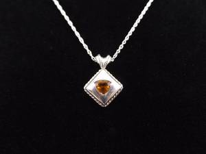 .925 Sterling Silver Trillion Cut Citrine Pendant Necklace