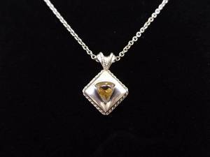 .925 Sterling Silver Trillion Cut Citrine Pendant Necklace