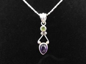 .925 Sterling Silver Peridot and Amethyst Pendant Necklace