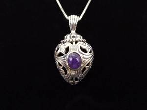 .925 Sterling Silver Large Amethyst Heart Crown Pendant Necklace