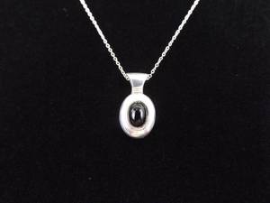 .925 Sterling Silver Black Onyx Cabochon Pendant Necklace