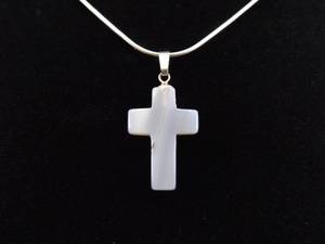 .925 Sterling Silver Lace Agate Cross Pendant Necklace
