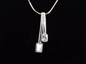 .925 Sterling Silver Inlayed Mother of Pearl and Crystal Pendant Necklace