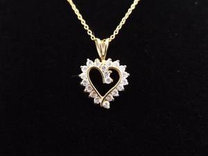 .925 Sterling Silver Vermeil Crystal Heart Pendant Necklace