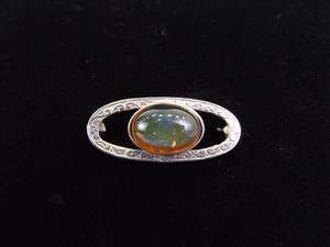 .925 Sterling Silver Antique Dominican Blue Amber Brooch