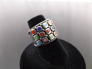 .925 Sterling Silver Inlayed Multi Stone Ring Size 6