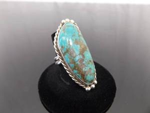 .925 Sterling Silver Artist Signed Pilot Mountain Turquoise Ring Size 8