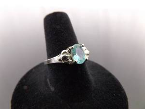 .925 Sterling Silver Aquamarine Crystal Ring Size 8