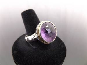 .925 Sterling Silver EFFY 18K Accented Amethyst Ring Size 9