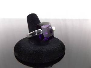 .925 Sterling Silver Faceted Amethyst Cocktail Ring Size 9.5