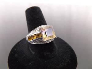 .925 Sterling Silver Amethyst and Citrine Ring Size 9