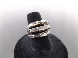 .925 Sterling Silver Inlayed Abalone Ring Size 6.75