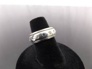 .925 Sterling Silver Crystal Fidget Spinner Band Ring Size 6