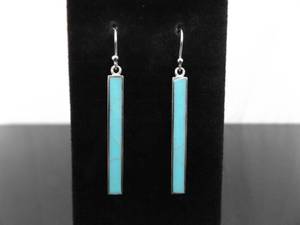 .925 Sterling Silver Inlayed Turquoise Dangle Hook Earrings