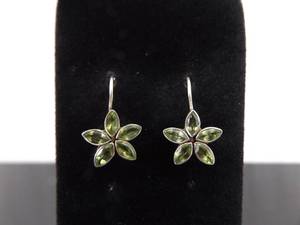 .925 Sterling Silver Peridot Flower Hook Earrings