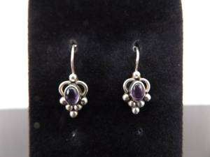 .925 Sterling Silver Amethyst Cabochon Hook Earrings