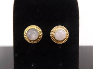 .925 Sterling Silver Vermeil Rose Quartz Cabochon Post Earrings