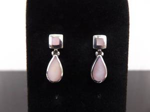 .925 Sterling Silver Inlayed Pink Mother of Pearl Hinged Post Earrings
