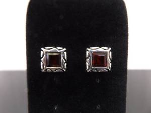 .925 Sterling Silver Faceted Garnet Post Earrings