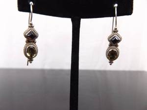 .925 Sterling Silver Faceted Garnet and Citrine Hook Earrings