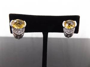 .925 Sterling Silver JUDITH RIPKA Oval Cut Citrine Flip Latch Post Earrings