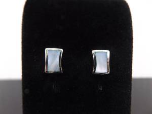 .925 Sterling Silver Inlayed Blue Mother of Pearl Post Earrings