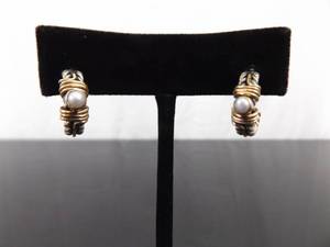 .925 Sterling Silver Genuine Pearl Half Hoop Post Earrings