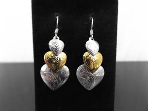 .925 Sterling Silver Etched Heart Dangle Hook Earrings