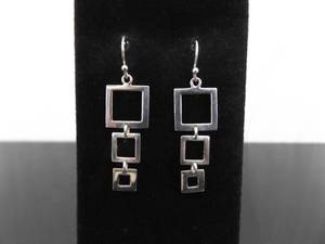 .925 Sterling Silver Square Dangle Hook Earrings