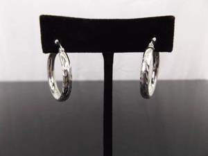 .925 Sterling Silver Etched Hoop Hinged Hook Latch Earrings