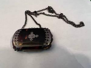 lot 208 image: Rare Victorian Sterling Silver Tortoice Shell Purse Stamped 1857
