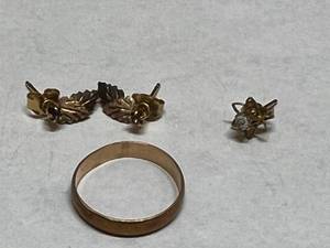 lot 209 image: 10K Gold Stamped Earrings & Stamped Ring