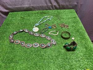 lot 225 image: Vintage Jewelry Including Turquoise Belt