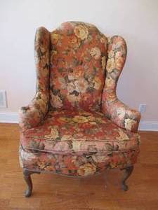 Queen Anne style upholstered wingback Chair