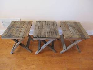 Lot of 3 Vintage wood folding stools. Farmhouse Farm Style decor.