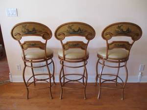 Lot of 3 Swivel Metal Counter Stools. Farmhouse Farm Style Decor.