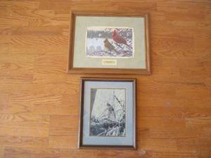 Lot of 2 Framed Art - Birds. By Kim Norlien