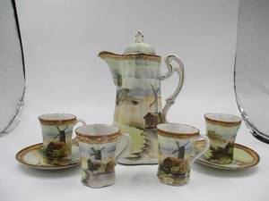 Vintage Chocolate PotTea Pot with Cups &amp Saucers. Lighthouse theme.