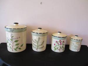 Set of 4 Kitchen Canisters with Lids by Certified International Corporation. Culinary Herb Pattern.Sage. Rosemary. Basil. Dill.&nbsp