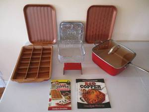 Lot of Red Copper Cookware & Books