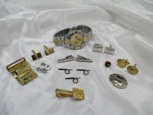 Jewelry Lot of Mens Watches, Cufflinks and Tie Tacs