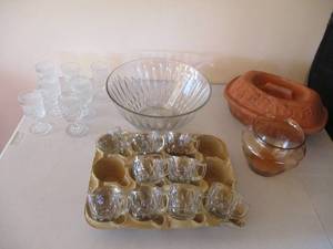 Lot of Miscellaneous Glassware. Punch Bowl wcups