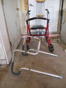 Lot of Walker, Crutches, Toilet Seat Helper. Home Health Equipment.