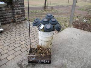 Lot of Garden items Solar lights, planter box &amp Shepherd hook.&nbsp