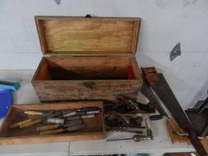 Vintage Block Plane, Saw, Chisels, Drill & More All With Hand Made Tool Box