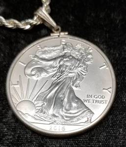 2016 AMERICAN SILVER EAGLE IN NECKLACE 1 TROY OZ .999 FINE SILVER