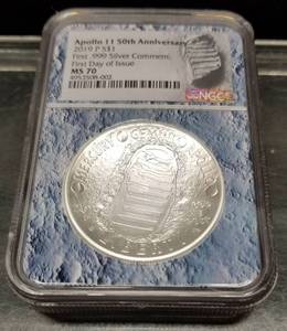 2019-P US SILVER DOLLAR APOLLO 11th 50th ANNIVERSARY MS70 NGC & PATCH