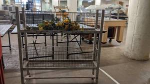 lot 57 image: Vintage Wire and Wooden FlowerPlanter Cart-50.5 x 12 x 48