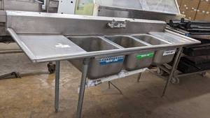 lot 38 image: Stainless Steel Commercial Three-Part Sink-90.25 x 37 x 26